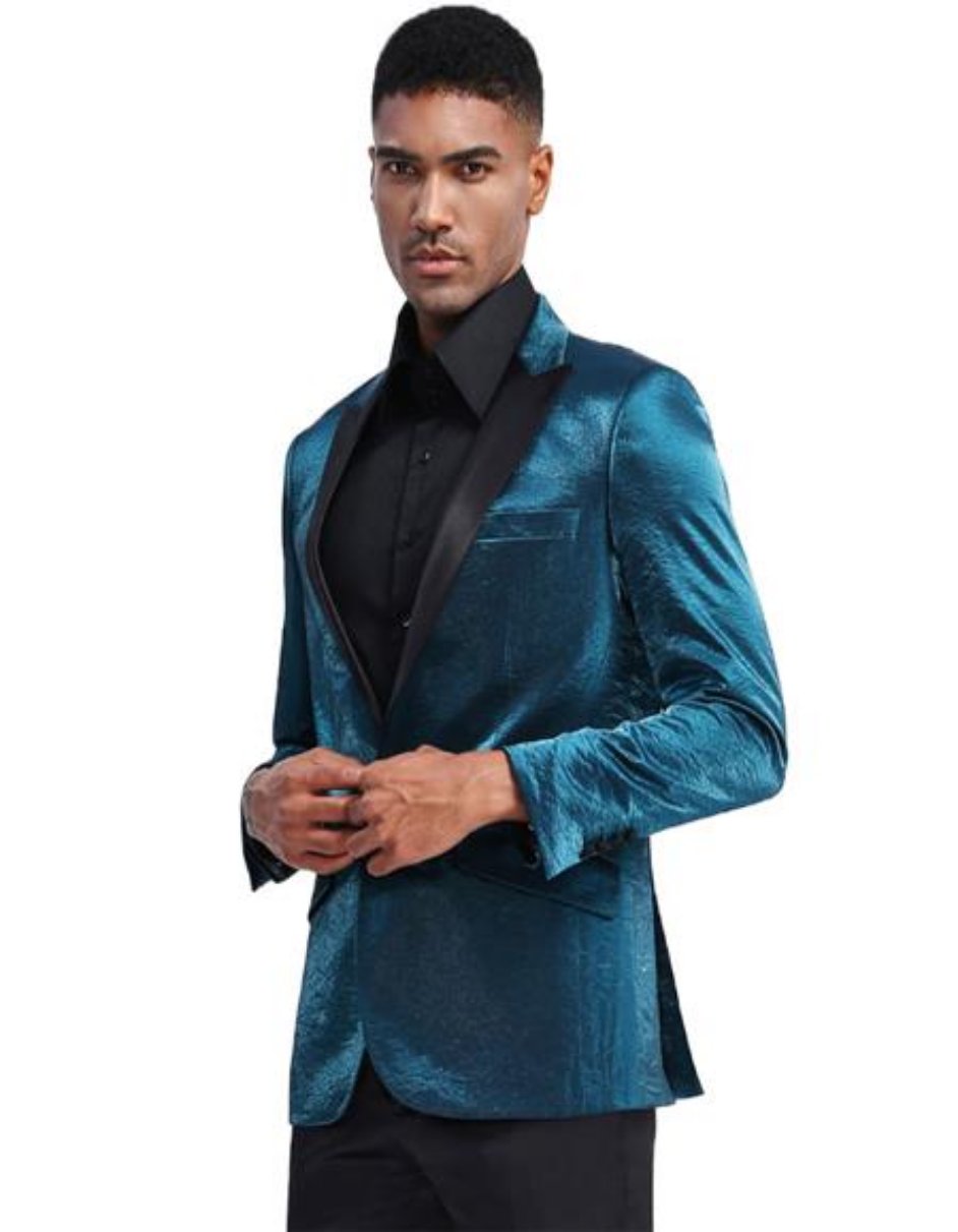 Teal Tuxedo Teal Prom Suits - Teal Prom Tuxedos Jacket Shawl Lapel Teal - Velvet Fabric With Black Pants - Men's Tuxedo USA