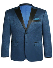 Mens Two Button Peak Lapel Paisley Prom Teal Blue Tuxedo Single Breasted Blazer - Men's Tuxedo USA