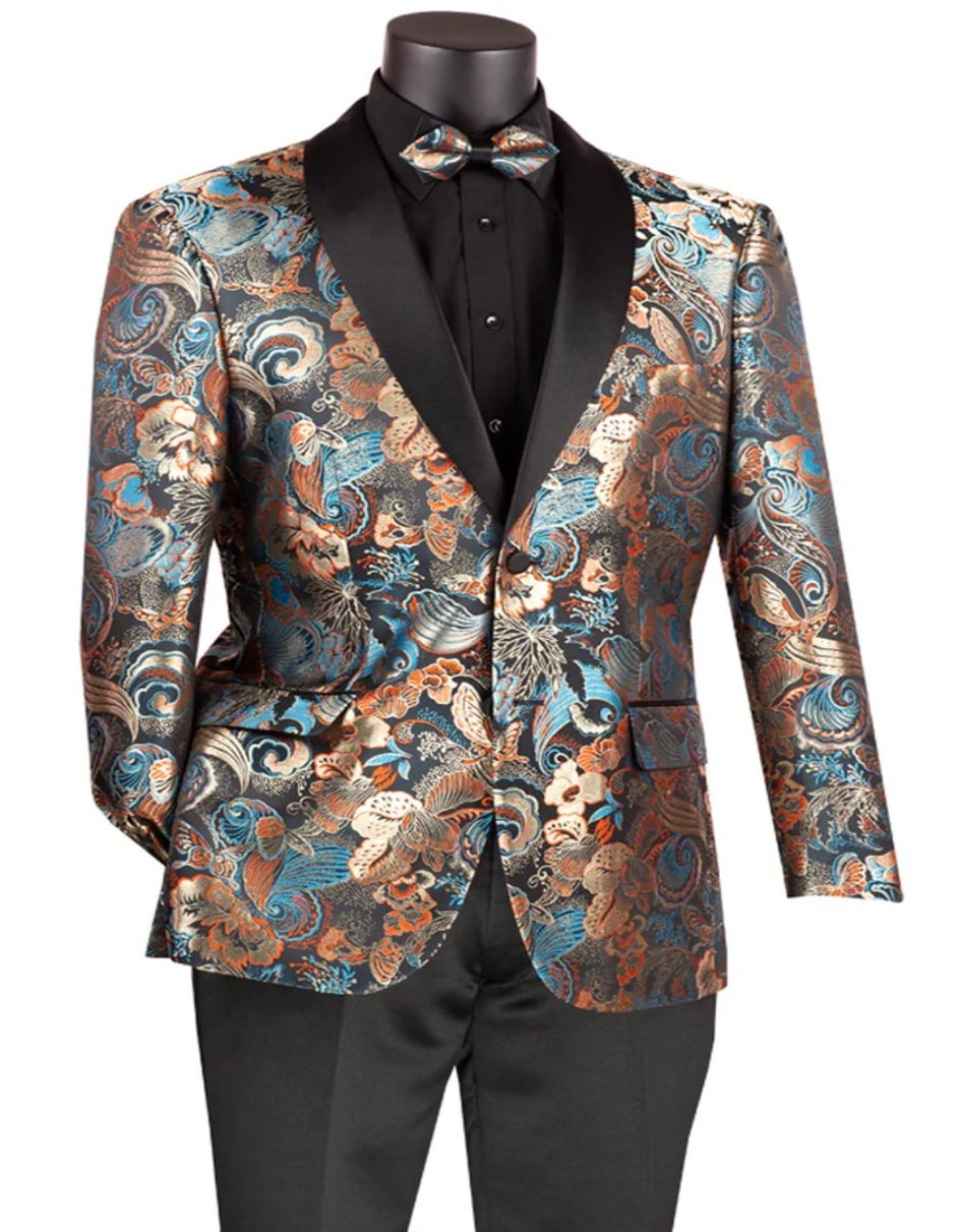 Men's Modern Fit Japanese Paisley Print Teal Green Tuxedo - Men's Tuxedo USA