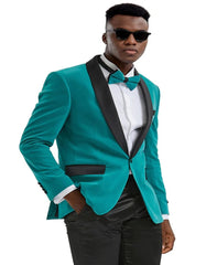 Men's Slim Fit Shawl Lapel Velvet Wedding & Prom Teal Tuxedo Jacket - Men's Tuxedo USA