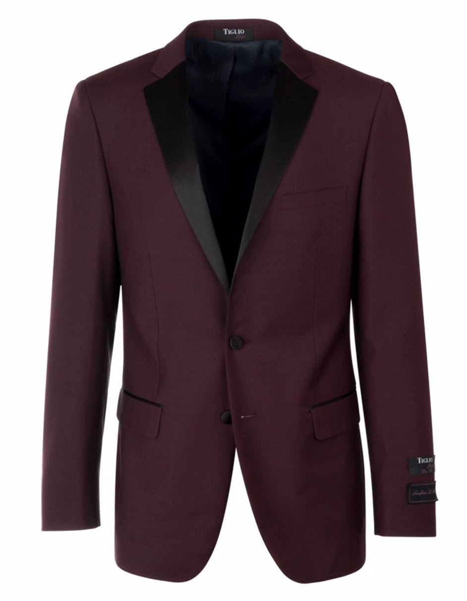 Mens 2 Button Designer Notch Tuxedo in Burgundy - Men's Tuxedo USA