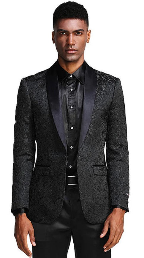 Black Tuxedo - Mens Wedding Suit Tonal Paisley - Black Prom Suit - Men's Tuxedo USA