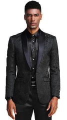 Black Tuxedo - Mens Wedding Suit Tonal Paisley - Black Prom Suit - Men's Tuxedo USA