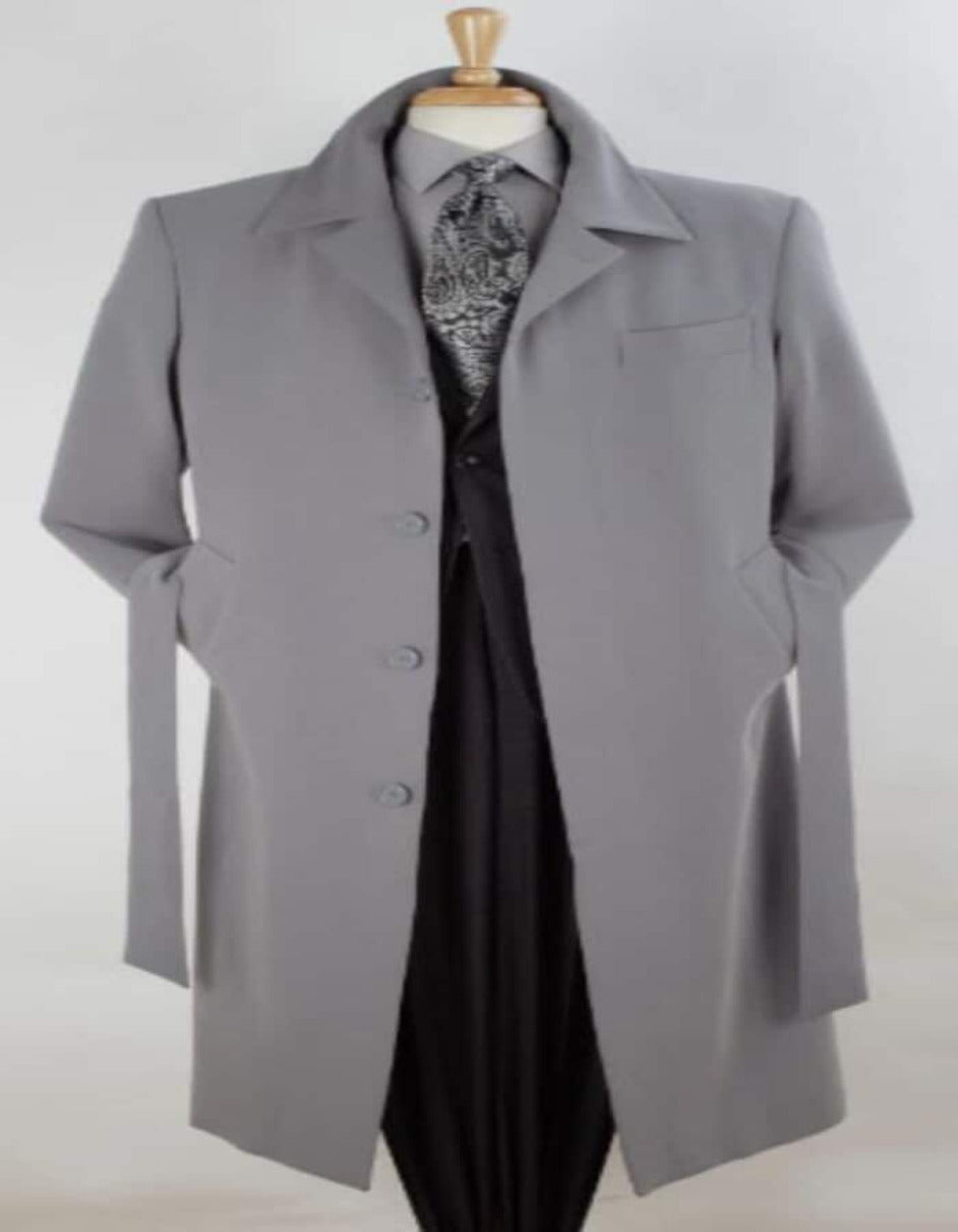 Mens Full Length Length Top Coat Grey - Men's Tuxedo USA