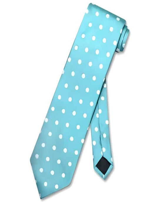 Men's Neck Ties - Mens Dress Tie - Trendy Mens Ties turquoise ~ Light Blue Stage Party Blue w/ White Polka Dots Design Neck Groomsmen Ties - Men's Tuxedo USA