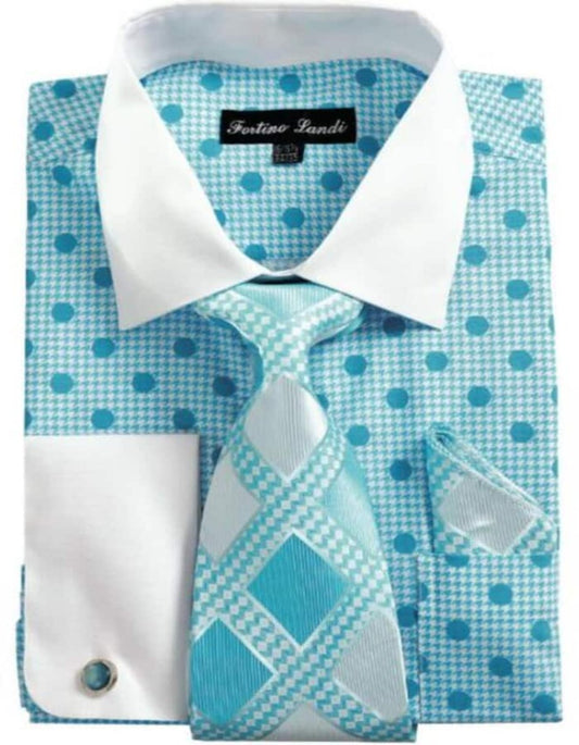 Men Dress Shirt FL632C-Turquoise - Men's Tuxedo USA