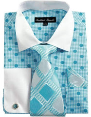 Men Dress Shirt FL632C-Turquoise - Men's Tuxedo USA