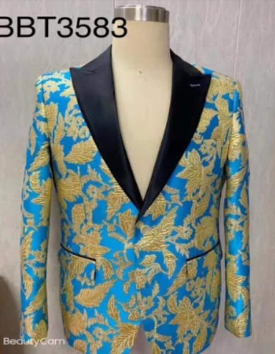 Style-B6362 Mens Blazer - Turquoise and Gold Paisley Blazer - Fashion Prom Sport Coat - Men's Tuxedo USA