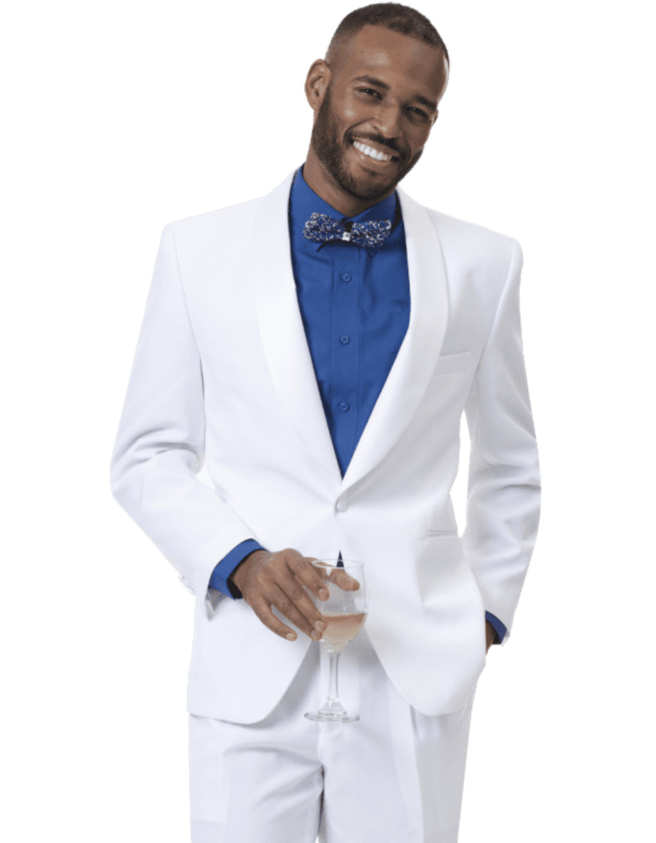 Mens Classic Microfiber Shawl Tuxedo in White - Men's Tuxedo USA