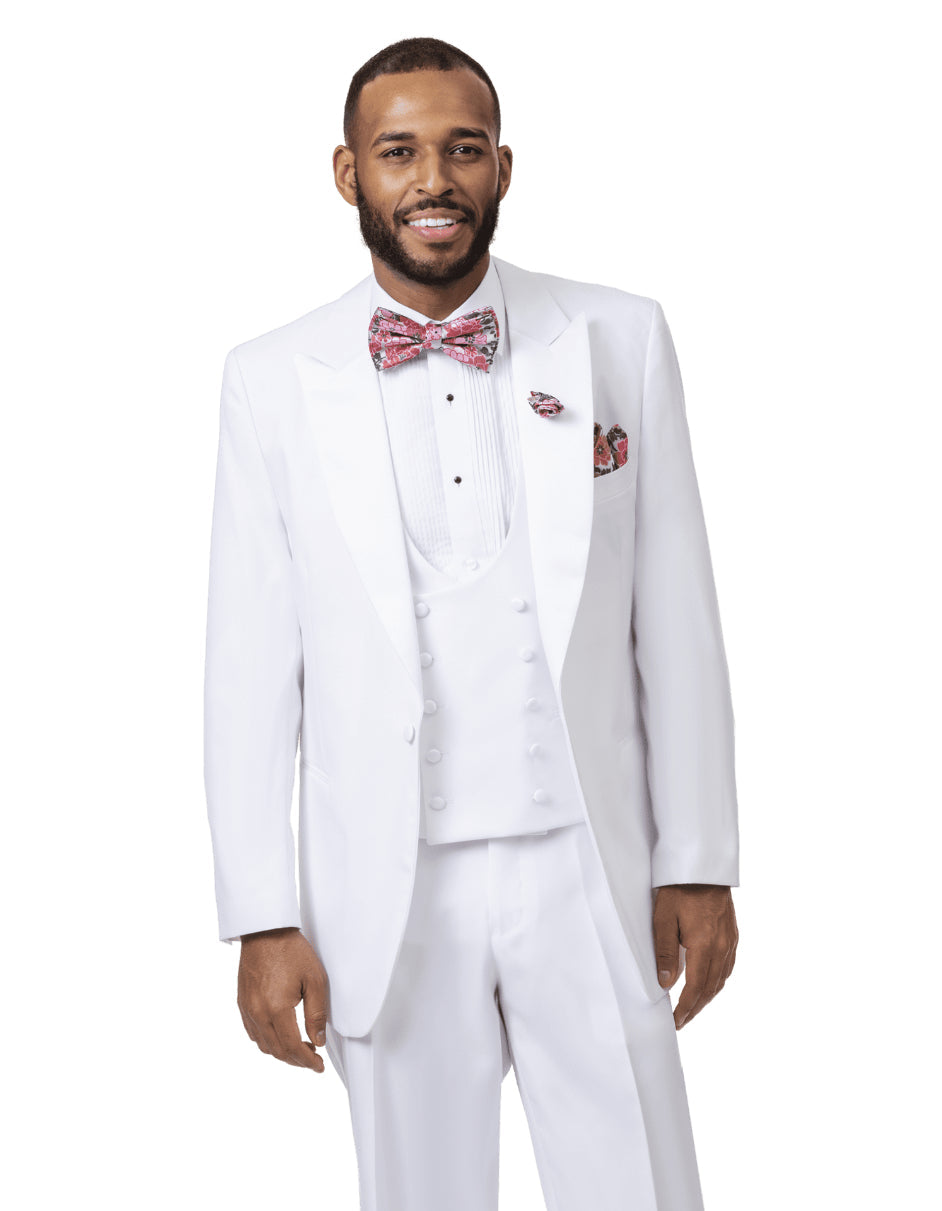 Mens Classic One Button Peak Tuxedo in White - Men's Tuxedo USA