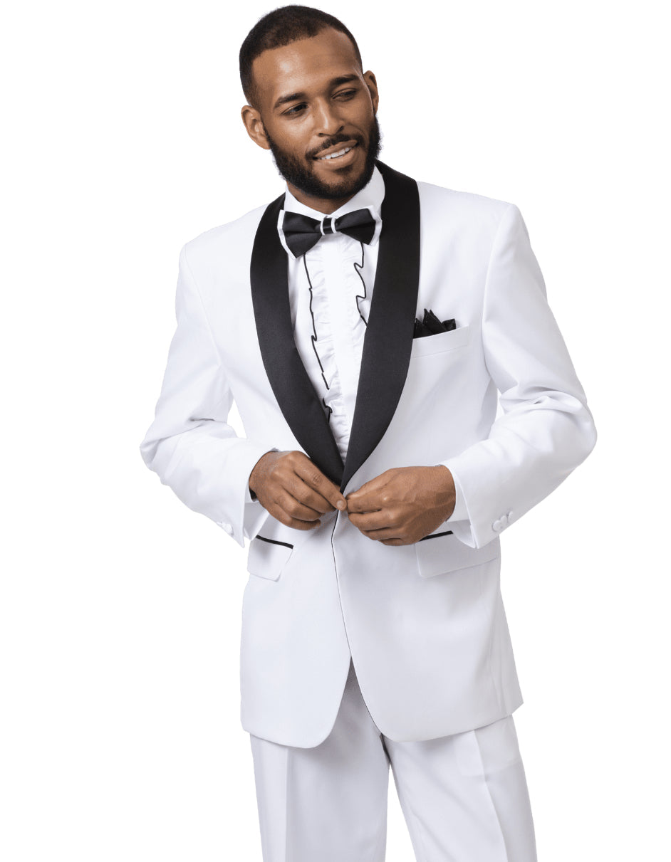 Mens Classic Microfiber Shawl Tuxedo in White & Black - Men's Tuxedo USA