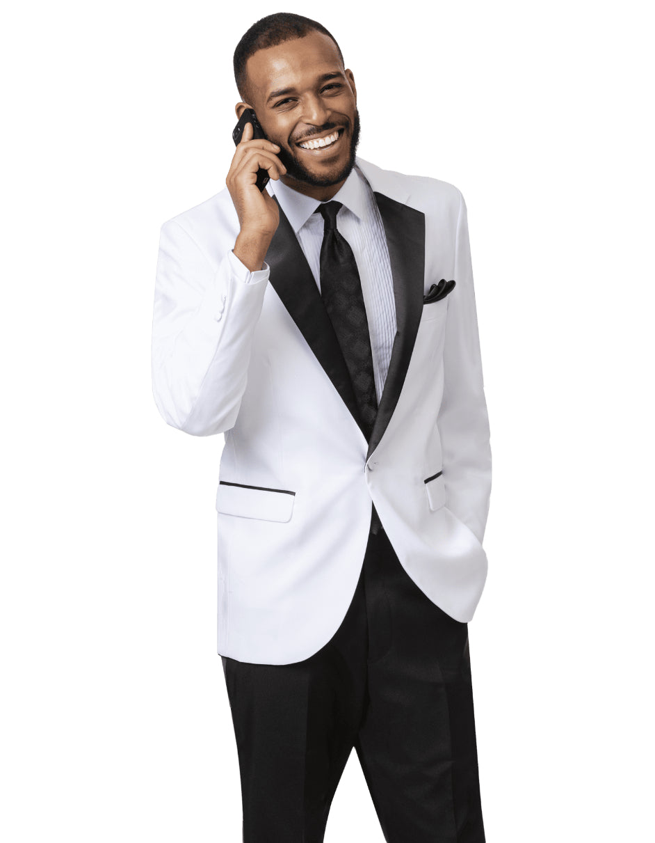 Mens Classic One Button Notch Tuxedo in White & Black - Men's Tuxedo USA