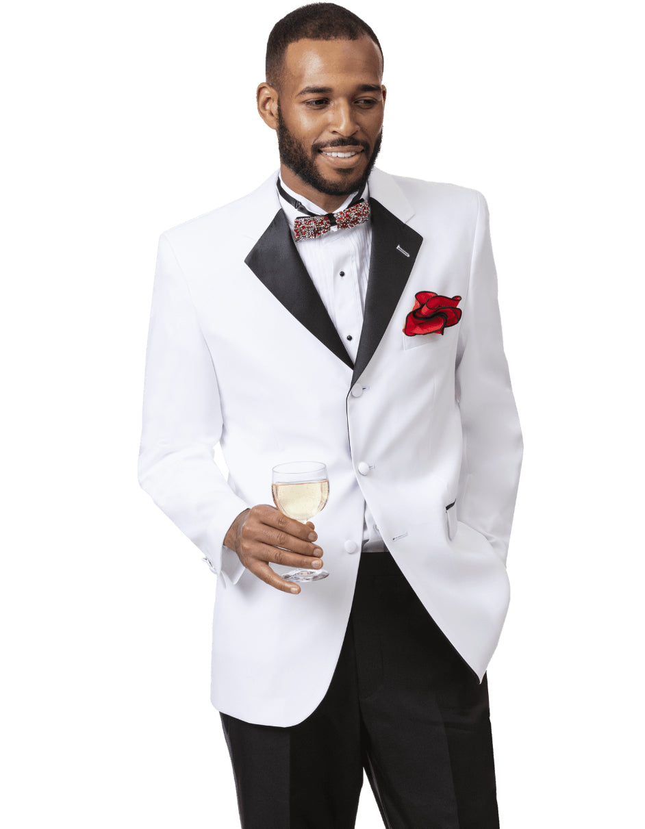 Mens Classic 3 Button Notch Lapel Tuxedo in White & Black - Men's Tuxedo USA