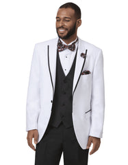 Mens Classic One Button Peak Tuxedo in White with Black Trim - Men's Tuxedo USA