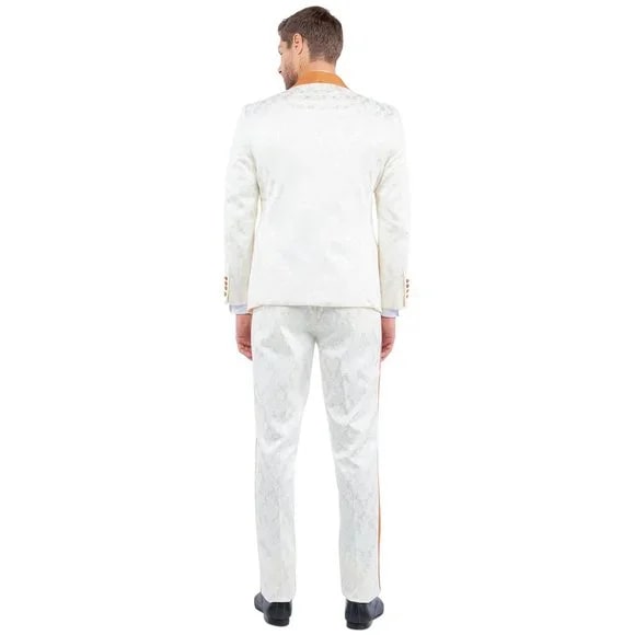 New Paisely Skinny Fit  Double-Breasted By Tazio, Ivory & Rustic Orange Tuxedo - Men's Tuxedo USA