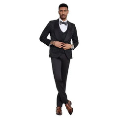 2024 Black Paisley 3pc Men's Suit Tuxedo by Tazzio - Men's Tuxedo USA