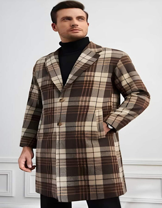 Mens Plaid Overcoat - Hounstooth Checker Pattern Topcoat - Two Button Multi-color - Men's Tuxedo USA