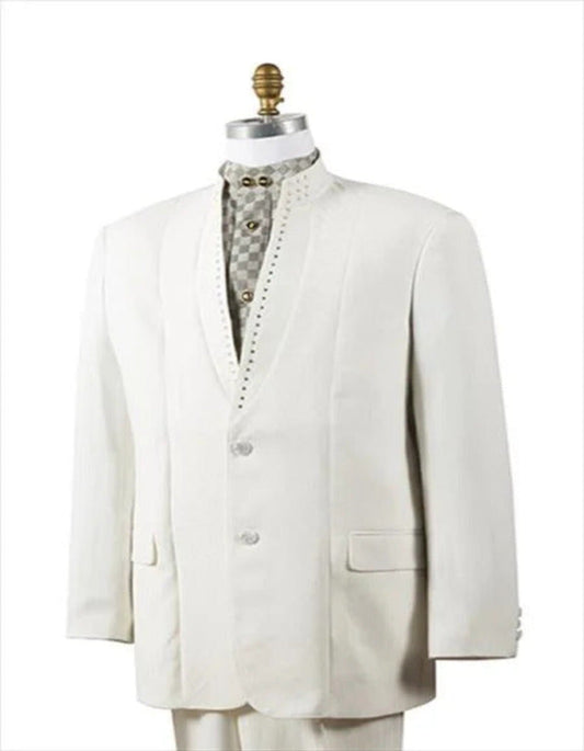 Western Suit - Cowboy Tuxedo With Trim Collar - Rhinestone Slim Fitted Jacket And Pants - Off White Tuxedo - Men's Tuxedo USA