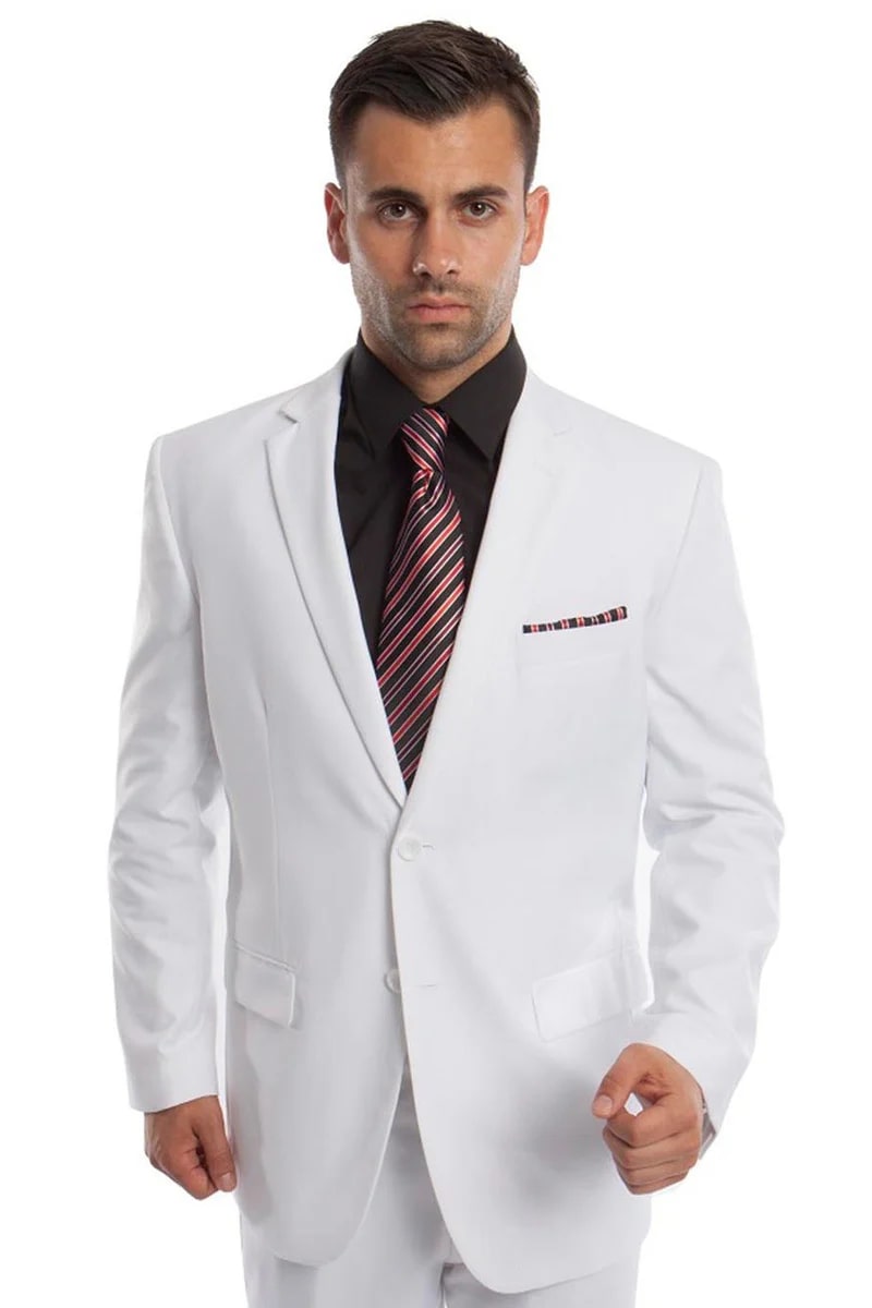 Men's Two Button Basic Modern Fit Business Suit in White - Men's Tuxedo USA