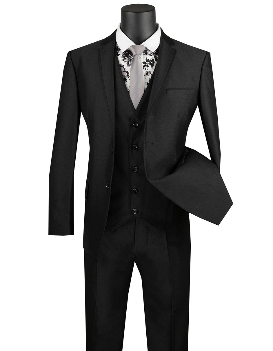 Mens Ultra Slim Fit Sharkskin Tuxedo with Satin Trim in Black - Mens Slim Fitted Tuxedo - Men's Tuxedo USA