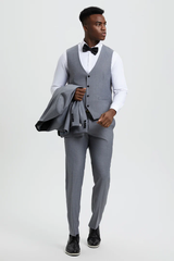 Mens Gray Tuxedo - Grey Wedding Suit-Mens  Stacy Adams Vested  One Button  Shawl Lapel Designer Tuxedo In  Grey - Men's Tuxedo USA