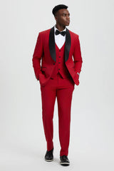 Men's Stacy Adams Vested One Button Shawl Lapel Designer Tuxedo In Red - Men's Tuxedo USA