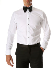 Mens Slim Fit Spread Collar Plain Front Tuxedo Shirt in White - Men's Tuxedo USA