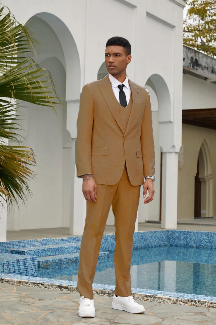 Tan Suits For Wedding - Tan Groomsmen Suits - Tan Double Breasted Tuxedo - Men's Tuxedo USA