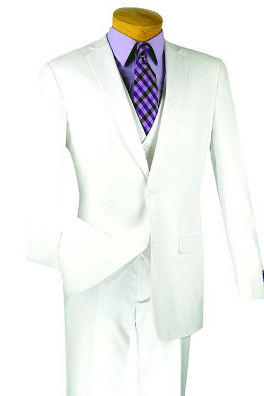 Mens Basic 2 Button Vested Slim Fit Suit in White - Men's Tuxedo USA