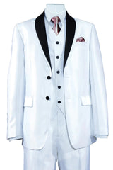 White Wedding Suit For Men - Perfect For Groom - Mens 2 Button Vested Slim Fit Shiny Sharkskin Tuxedo Suit In White - Men's Tuxedo USA