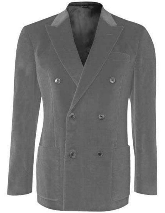 Mens 6 Button Double Breasted Velvet Blazer - Dark Gray Blazer