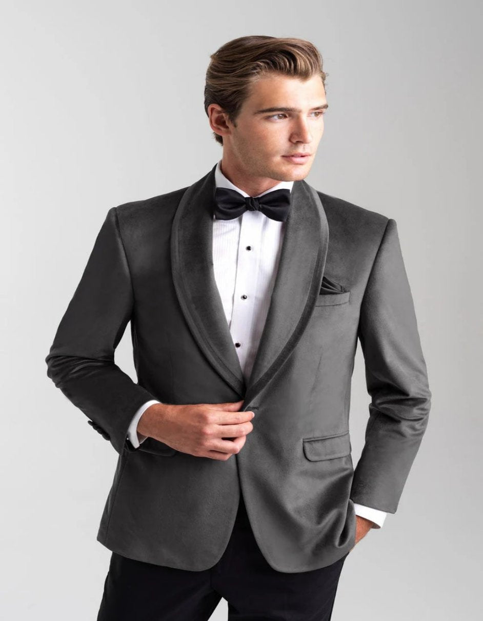 Velvet Blazer - Mens Blazer - Dinner Jacket + "Venice" Silver Grey Velvet Dinner Jacket - Separates - Men's Tuxedo USA