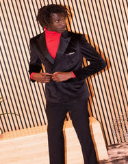 Double Breasted Tuxedo - Velvet Dinner Jacket with Pants in Color Black