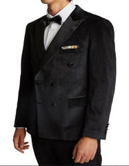 Double Breasted Tuxedo - Velvet Dinner Jacket with Pants in Color Black