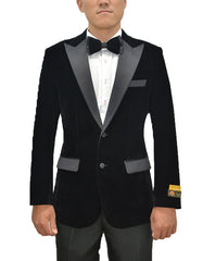 Mens Classic Velvet Fabric Tuxedo Dinner Jacket in Black - Men's Tuxedo USA