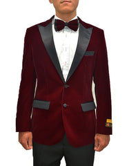 Mens Classic Velvet Modern Fit Tuxedo Dinner Jacket in Burgundy - Men's Tuxedo USA