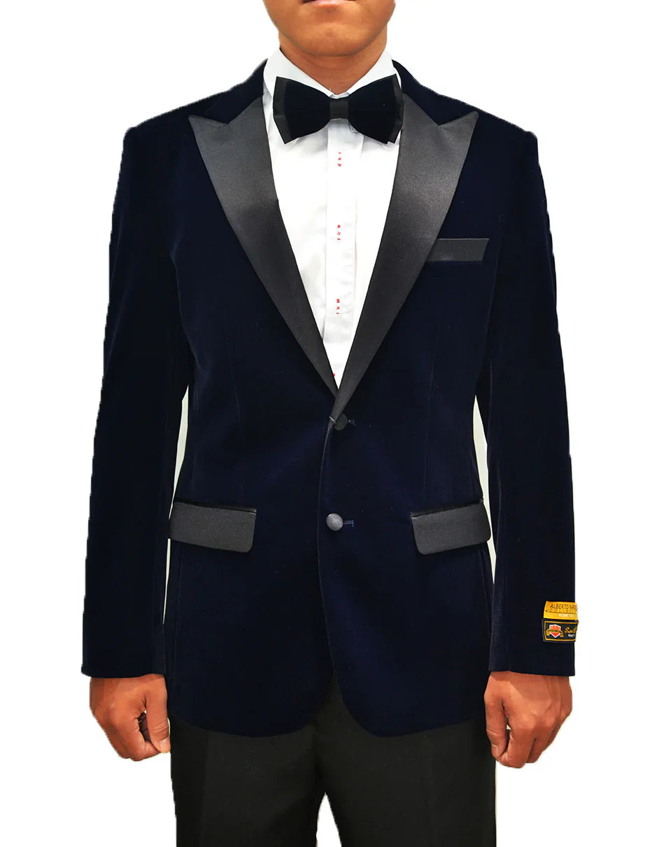 Mens Classic Velvet Fabric Tuxedo Dinner Jacket in Navy - Men's Tuxedo USA