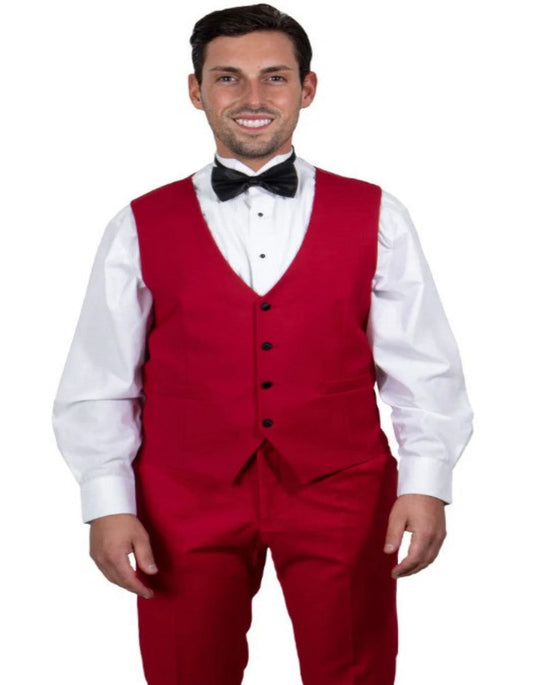 Mens Vested One Button Shawl Lapel Tuxedo in Red