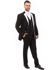 Mens Vested Modern Fit 2 Button Notch Wool Tuxedo in Black/White - Men's Tuxedo USA