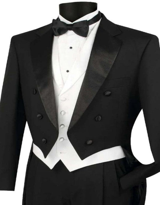 Black Tuxedo - Vested Tail Mens Wedding Suit - Black Prom Suit - Men's Tuxedo USA