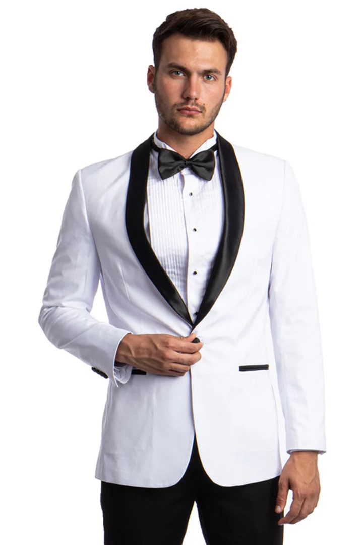 All White Mens Tuxedo -  Wedding Suit - Men's Skinny Fit One Button Shawl Prom Tuxedo In White - Men's Tuxedo USA