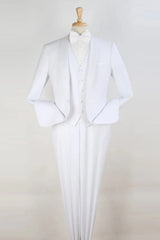 All White Mens Tuxedo -  Wedding Suit - Mens One Button Modern Fit Vested Shawl Tuxedo In White - Men's Tuxedo USA