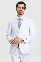 White Wedding Suit For Men - Perfect For Groom - Men's Two Button Vested Stacy Adams Basic Designer Suit In White - Men's Tuxedo USA