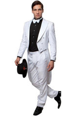 All White Mens Tuxedo -  Wedding Suit -Men's Classic Designer Long Tail Tuxedo In White - Men's Tuxedo USA