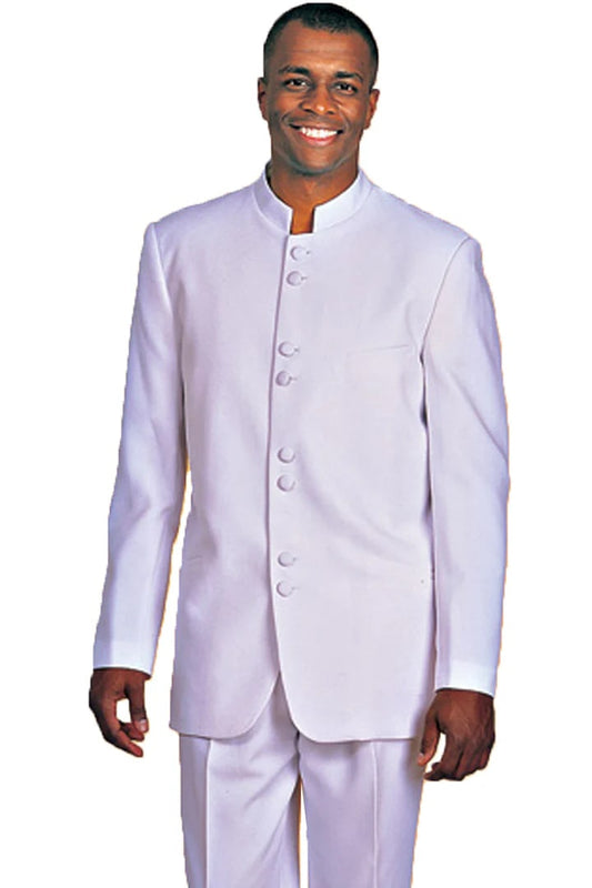 White Wedding Suit For Men - Perfect For Groom - Mens Classic 8 Button Mandarin Collar Suit In White - Men's Tuxedo USA