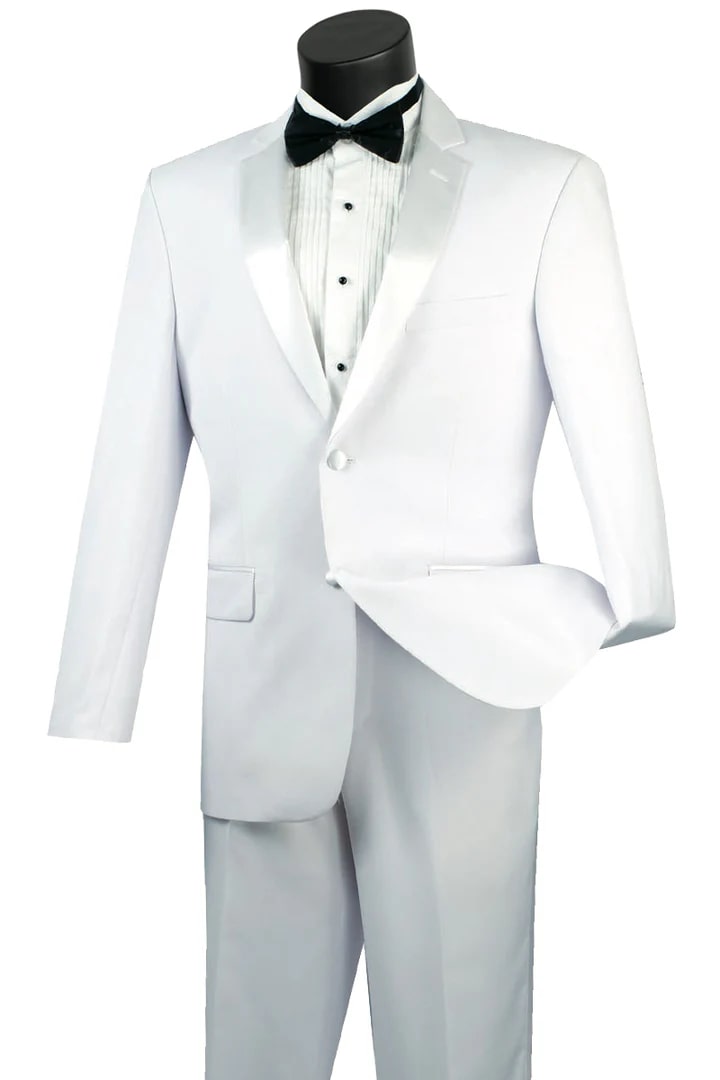 All White Mens Tuxedo -  Wedding Suit - Mens Modern Fit 2 Button Tuxedo In White - Men's Tuxedo USA