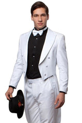 All White Mens Tuxedo -  Wedding Suit -Men's Classic Designer Long Tail Tuxedo In White - Men's Tuxedo USA