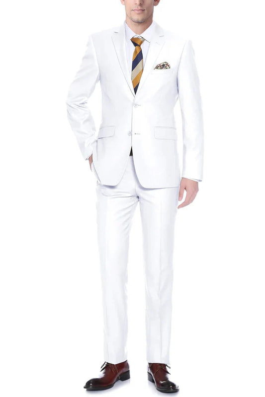 White Wedding Suit For Men - Perfect For Groom - Mens Basic Two Button Classic Fit Suit In White - Men's Tuxedo USA