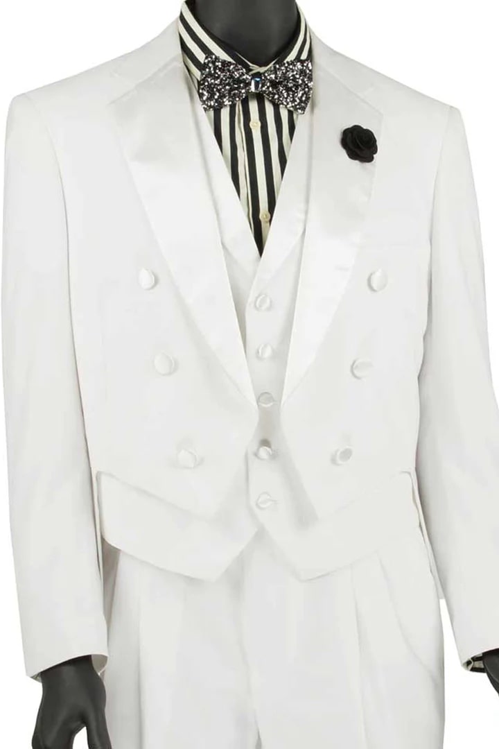 All White Mens Tuxedo -  Wedding Suit - Mens Classic Vested Tail Wedding Tuxedo In White - Men's Tuxedo USA