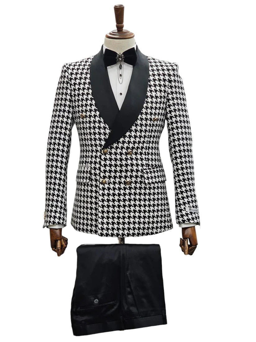 Double Breasted Tuxedo Suit  - Slim fitted Suit -  Black and White Suit - Shawl Collar - Men's Tuxedo USA